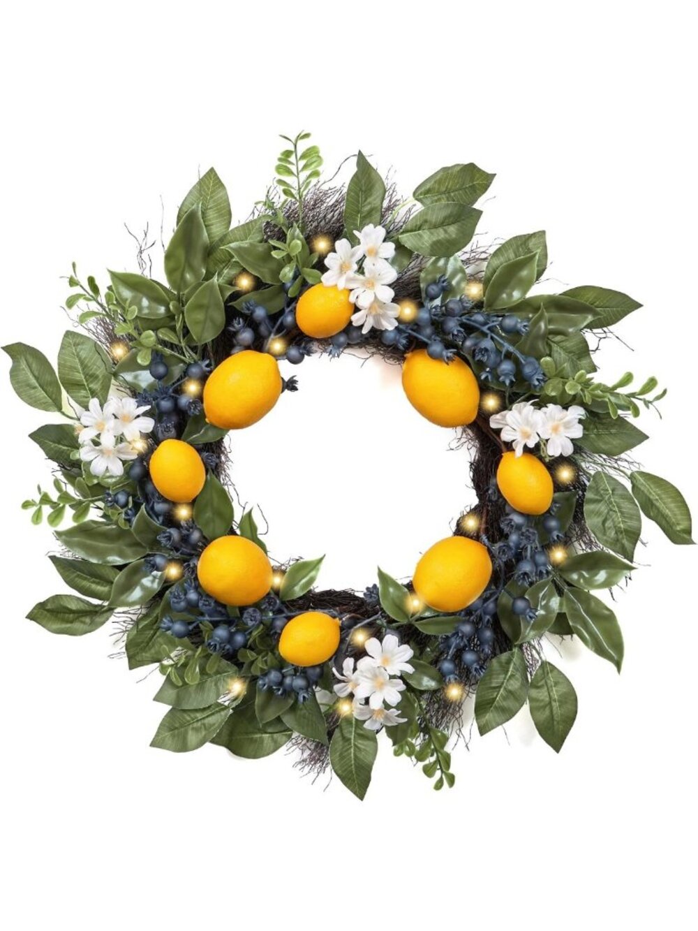 20'' Lemon Wreath for Front Door | Summer Decor with Eucalyptus & Blueberry